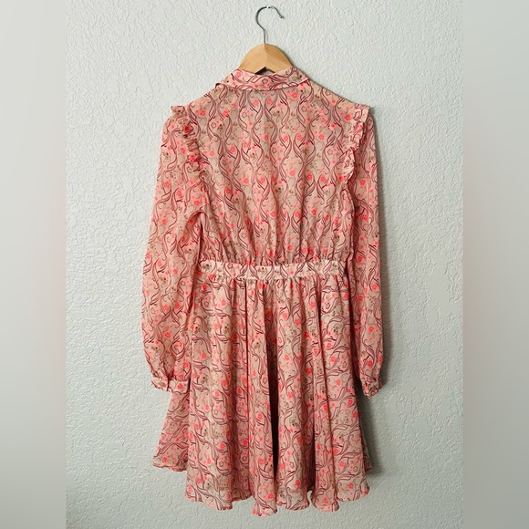 Victoria Secret Belted Flared Dress Polyester Peasant Tan Pink Floral Womens 2 - Picture 4 of 4